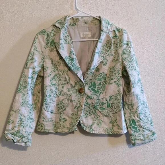 Wanna B white and green floral blaser size 6 - Picture 2 of 5